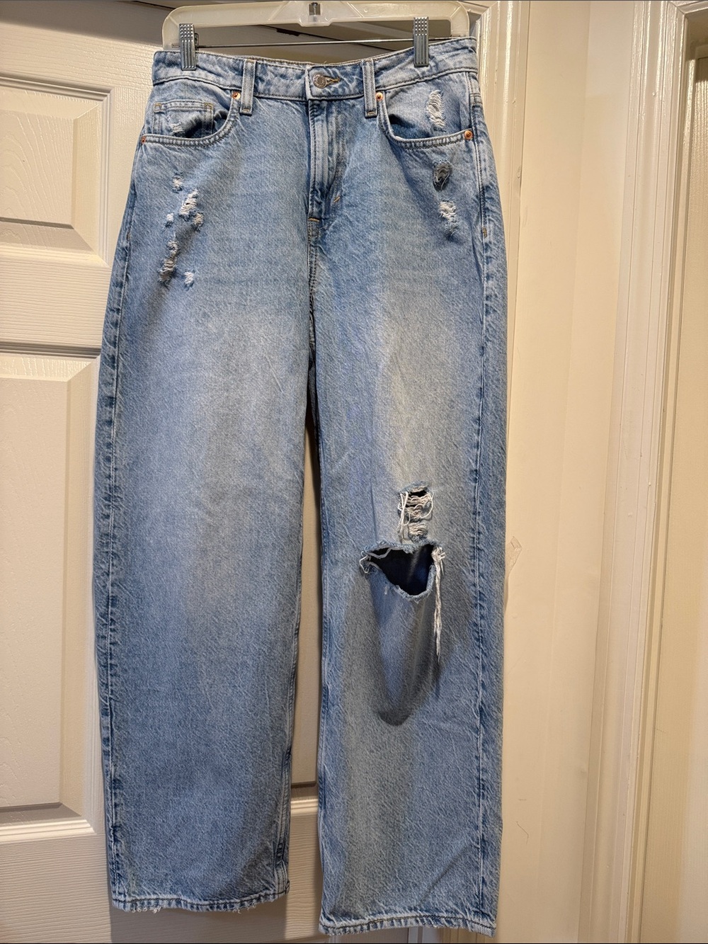 BAGGY Loose Fit WIDE LEG Cotton No Stretch Distressed Jeans High Cinch Waist 6